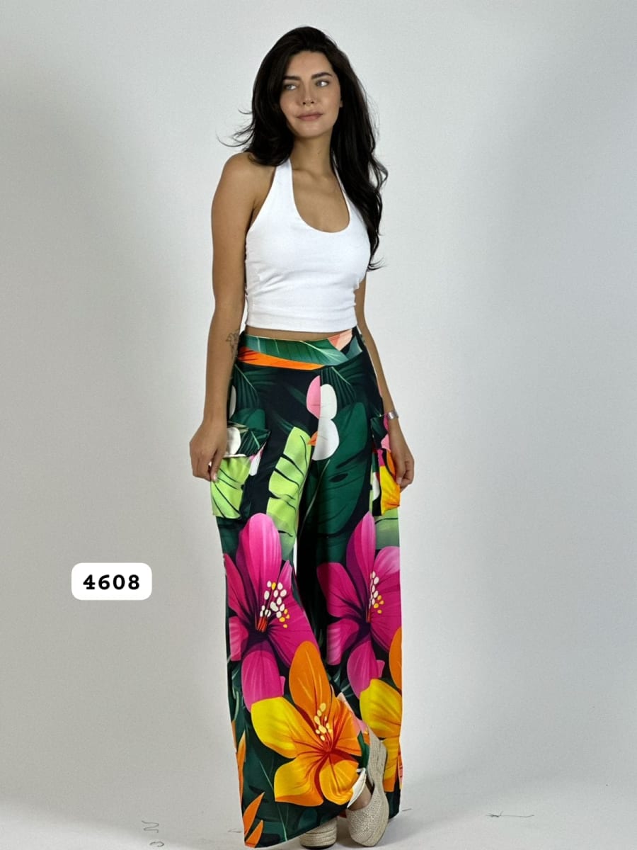 Palazzo Multifloral Bolsillos Cargo A4-862