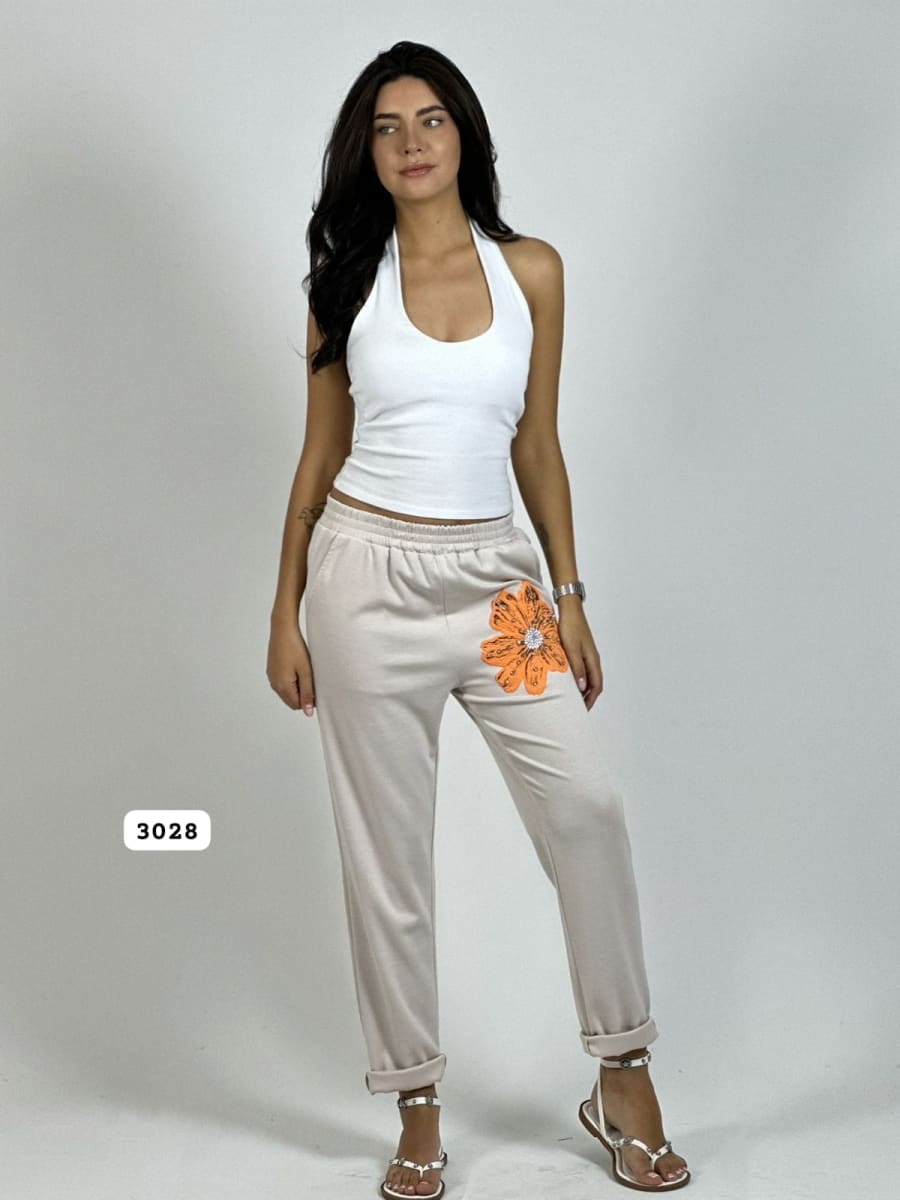 Jogger Algodón Con Flor A3-691