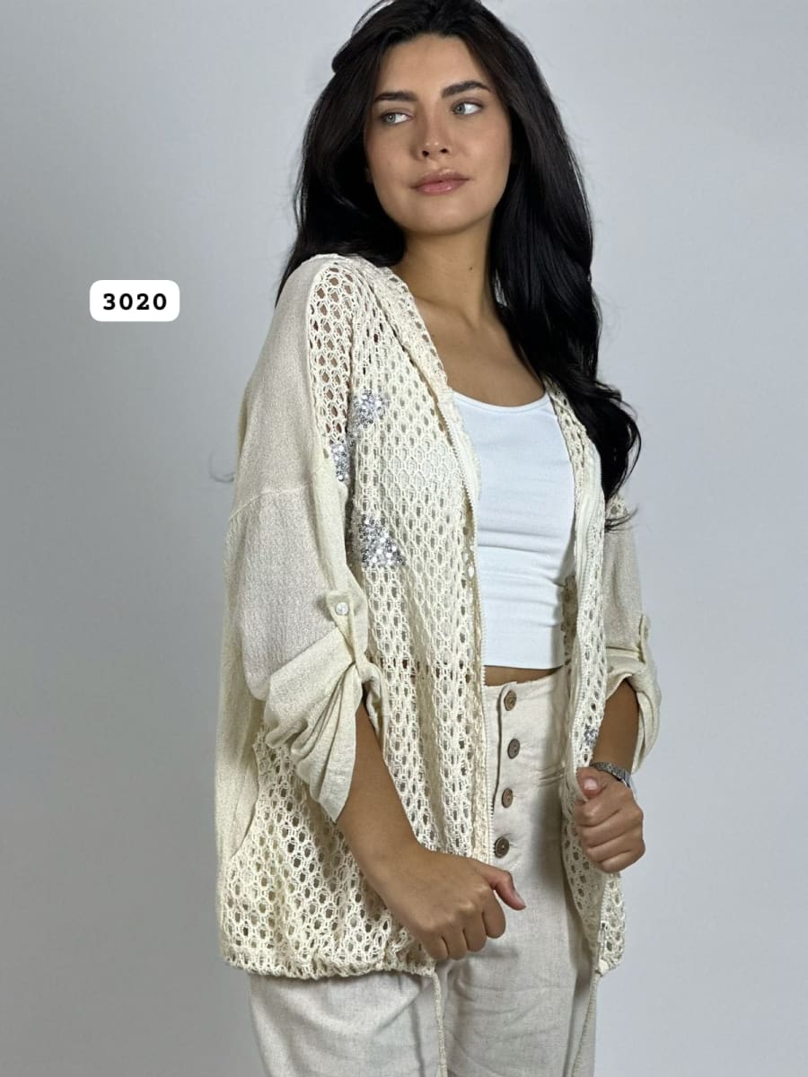 Poleron de Hilo Tejido Con Estrellas Brillantes A3-662