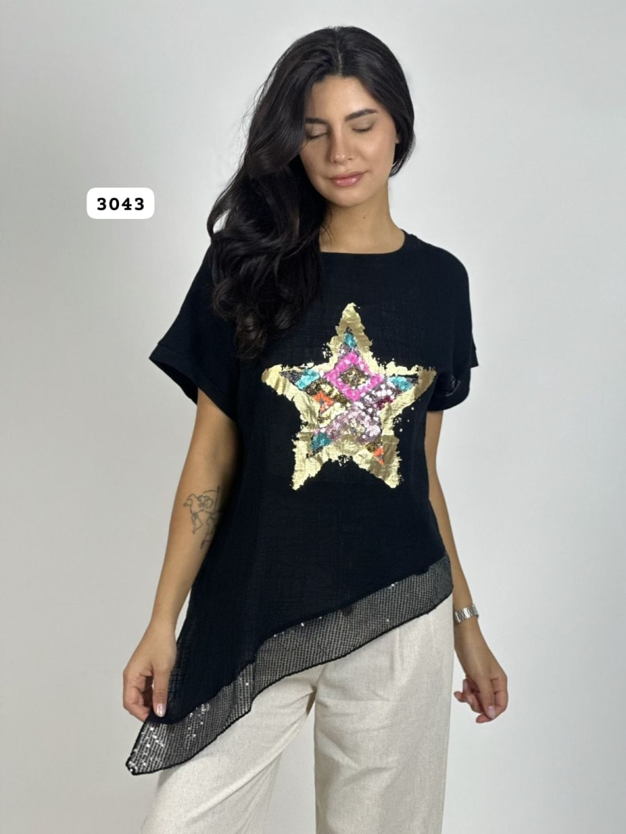 Polera Lino Con Estrella Colorida A3-724