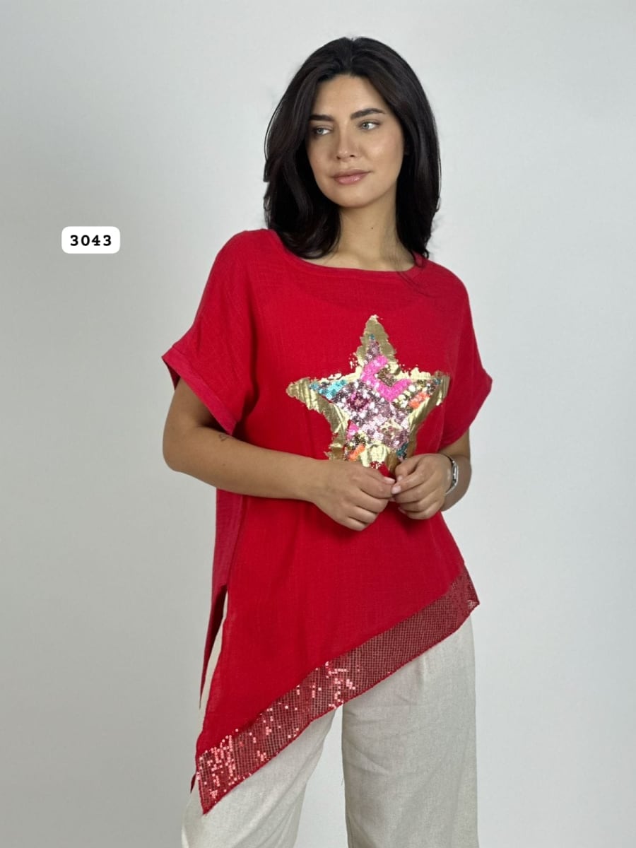 Polera Lino Con Estrella Colorida A3-727