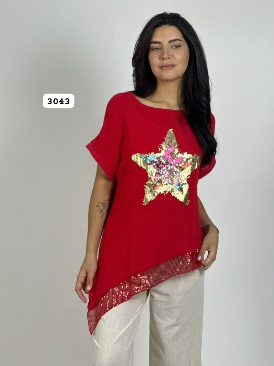 Polera Lino Con Estrella Colorida A3-726