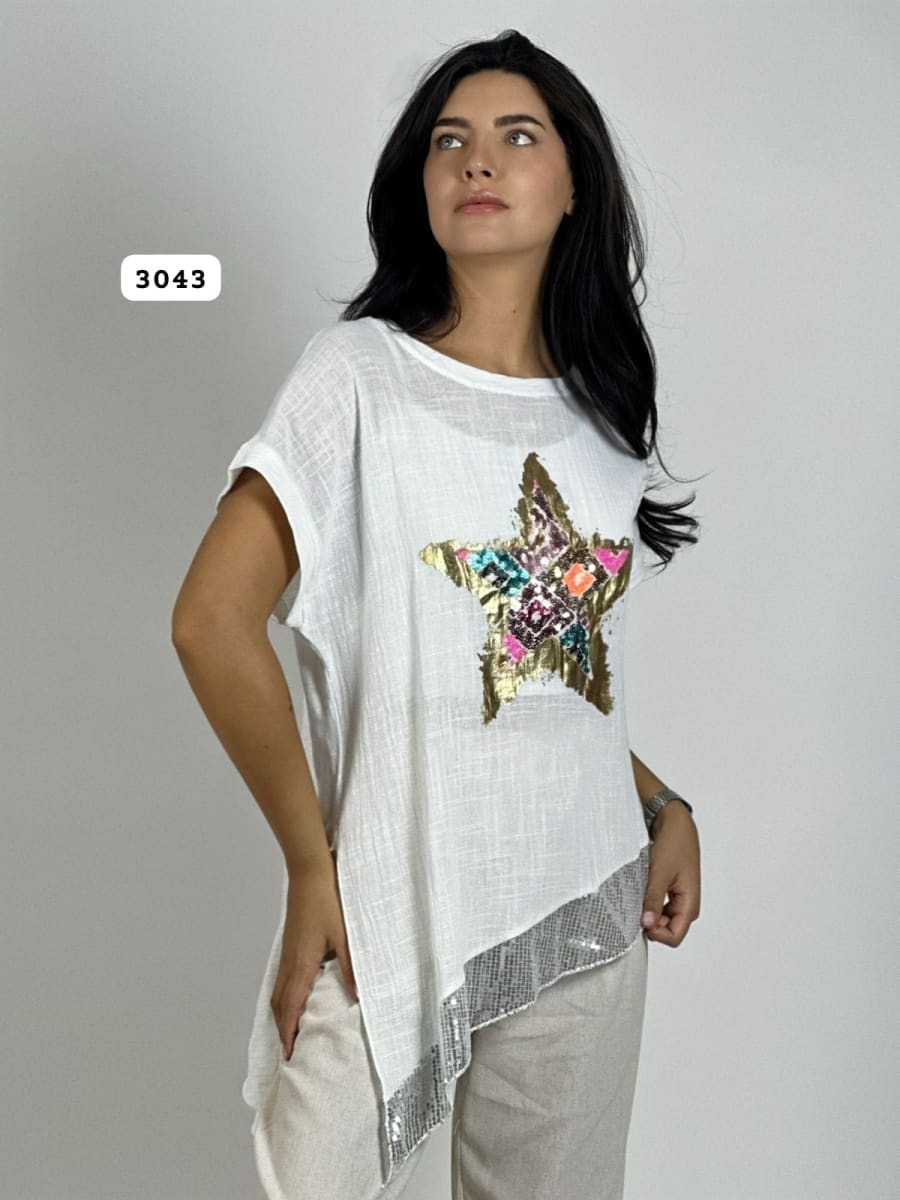 Polera Lino Con Estrella Colorida A3-721