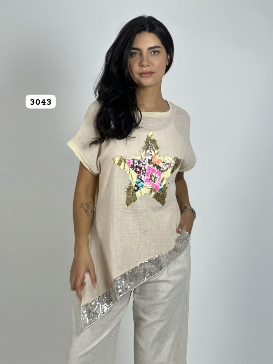 Polera Lino Con Estrella Colorida A3-7210