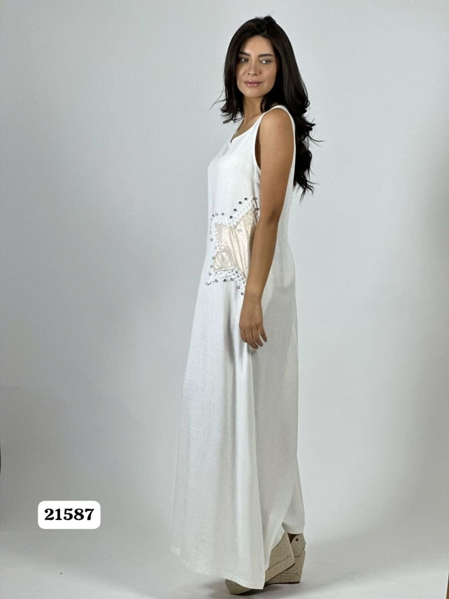 Vestido Lino Estrellas Tejidas con Brillos A1-133