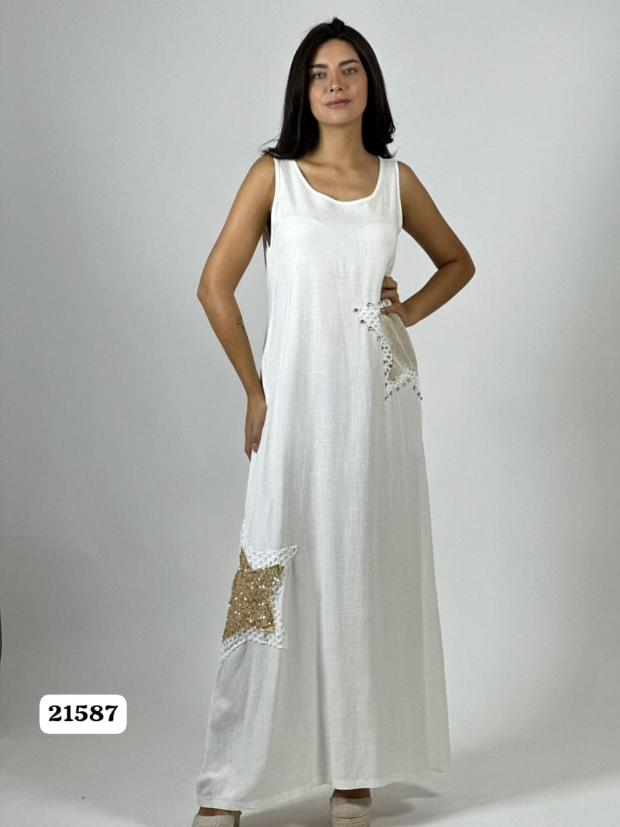 Vestido Lino Estrellas Tejidas con Brillos A1-131