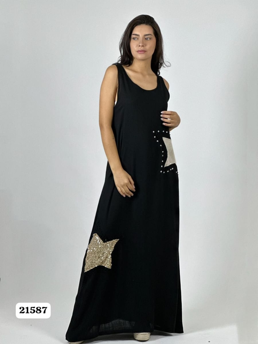 Vestido Lino Estrellas Tejidas con Brillos A1-134