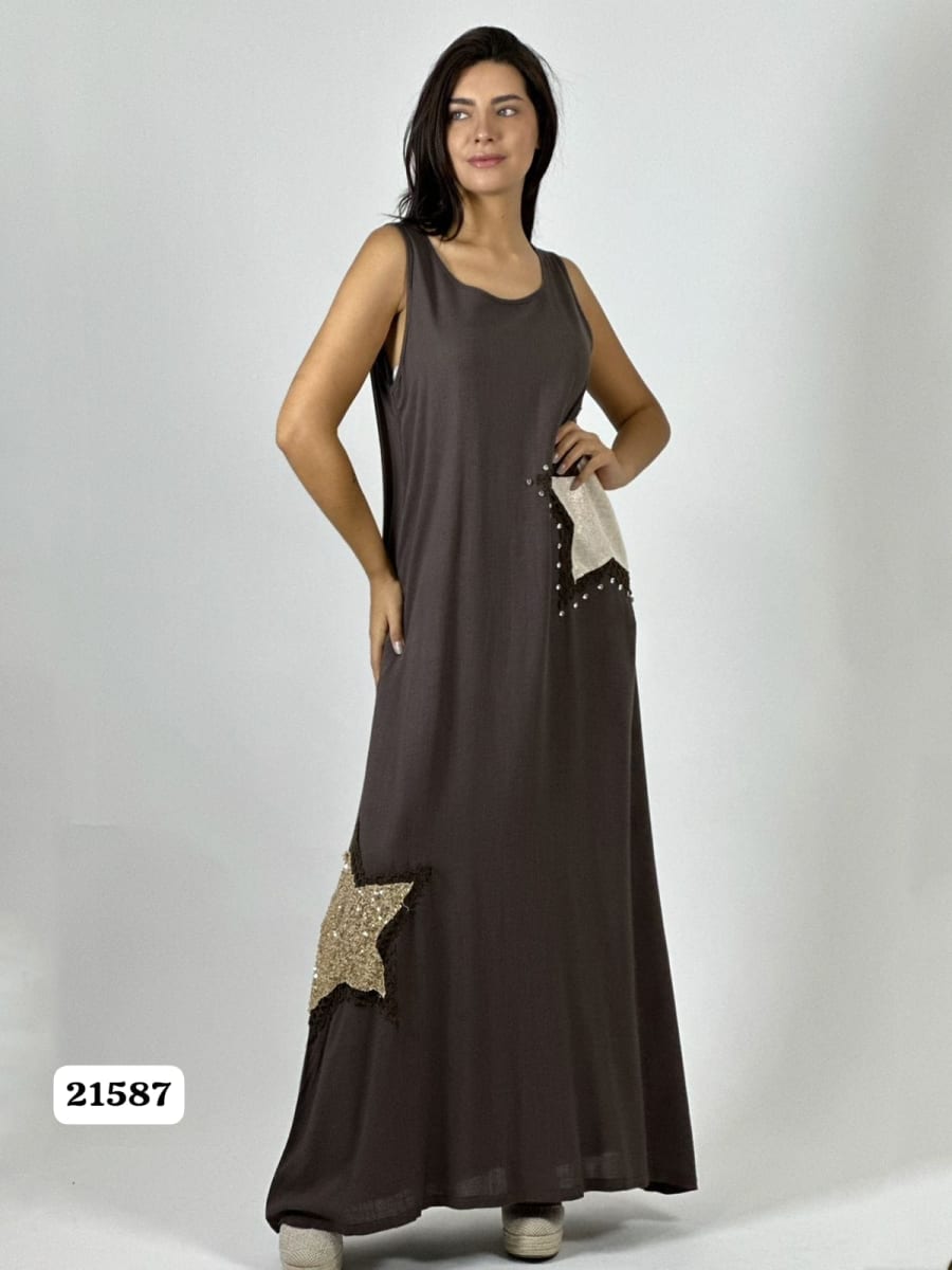 Vestido Lino Estrellas Tejidas con Brillos A1-138