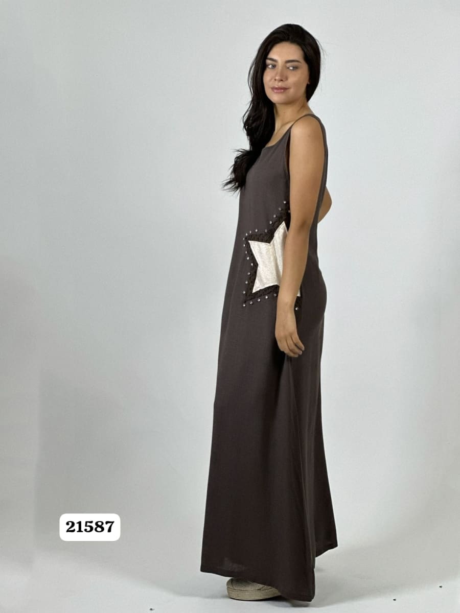 Vestido Lino Estrellas Tejidas con Brillos A1-139