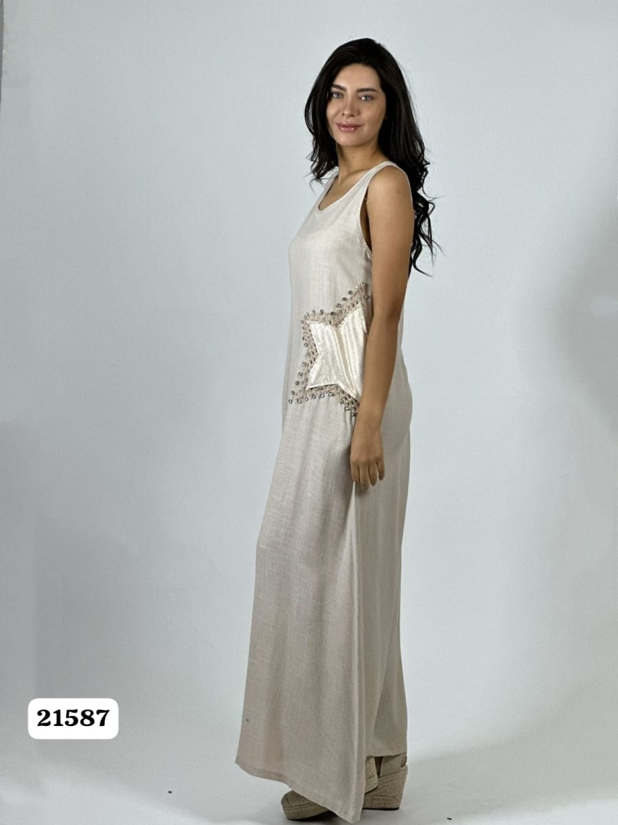 Vestido Lino Estrellas Tejidas con Brillos A1-1313