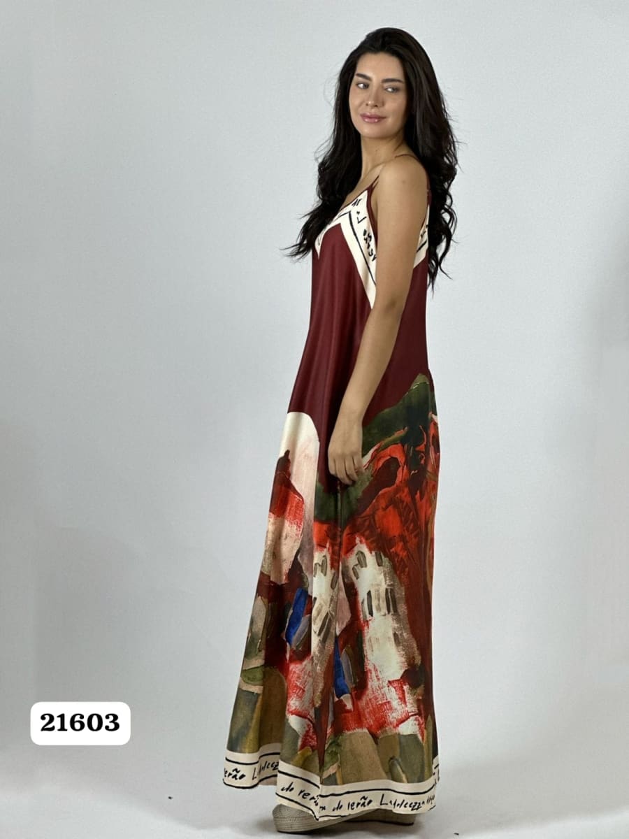 Vestido Satin Flor Abstracta Bordes con Letras A1-433