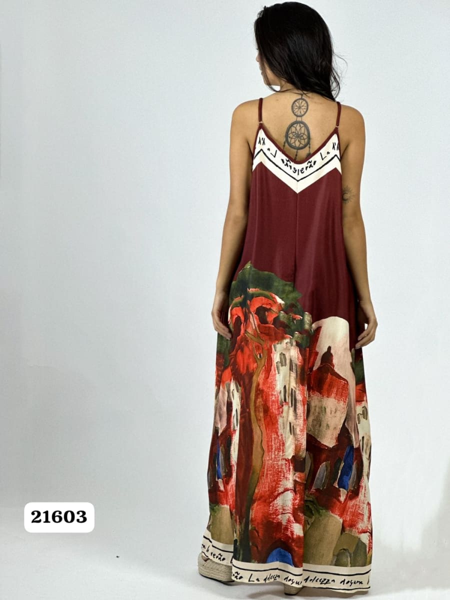 Vestido Satin Flor Abstracta Bordes con Letras A1-434