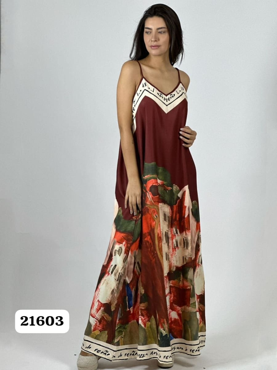 Vestido Satin Flor Abstracta Bordes con Letras A1-432