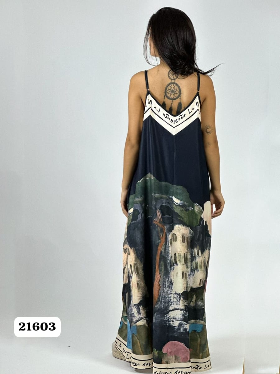 Vestido Satin Flor Abstracta Bordes con Letras A1-438