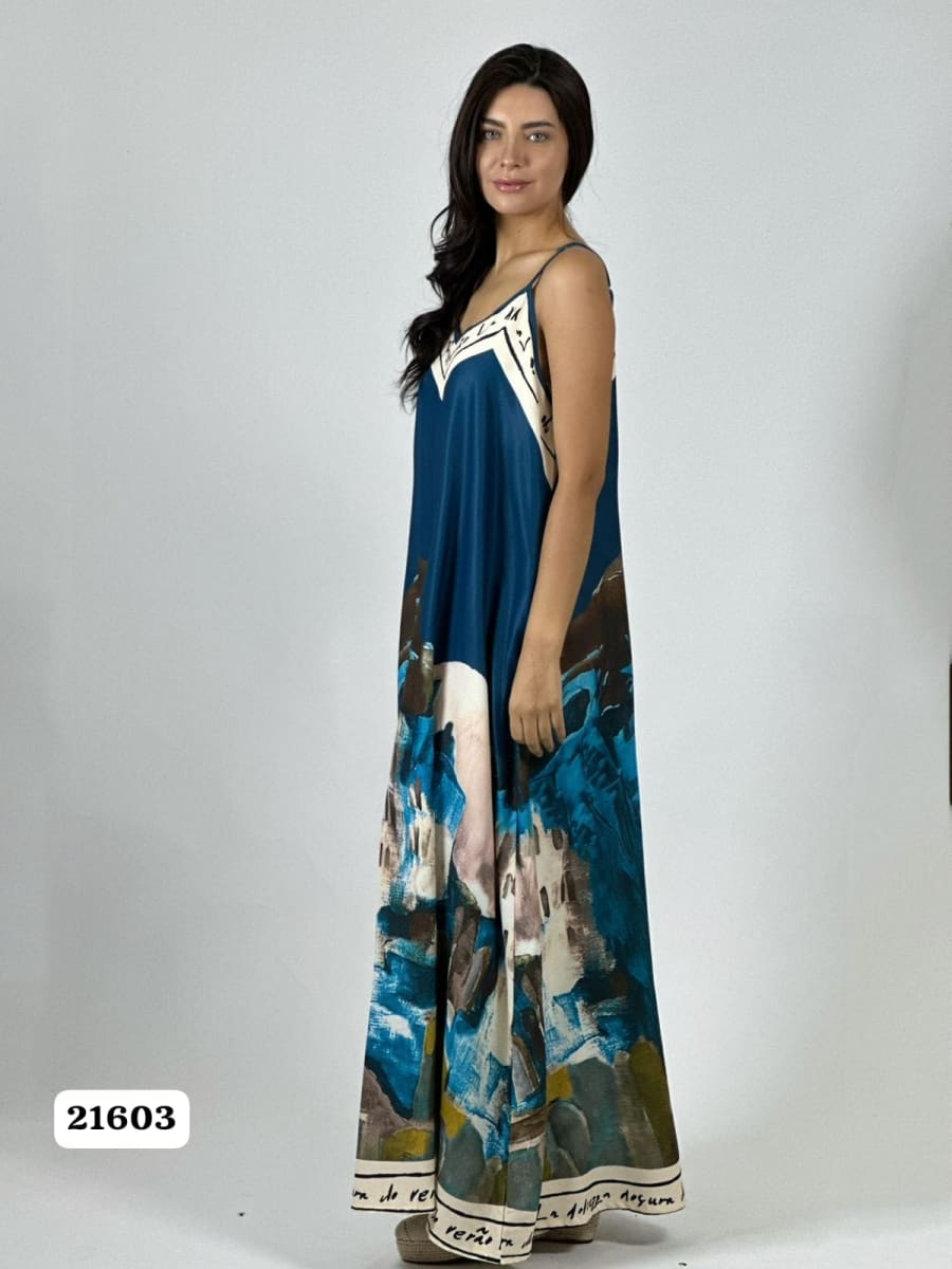 Vestido Satin Flor Abstracta Bordes con Letras A1-4311