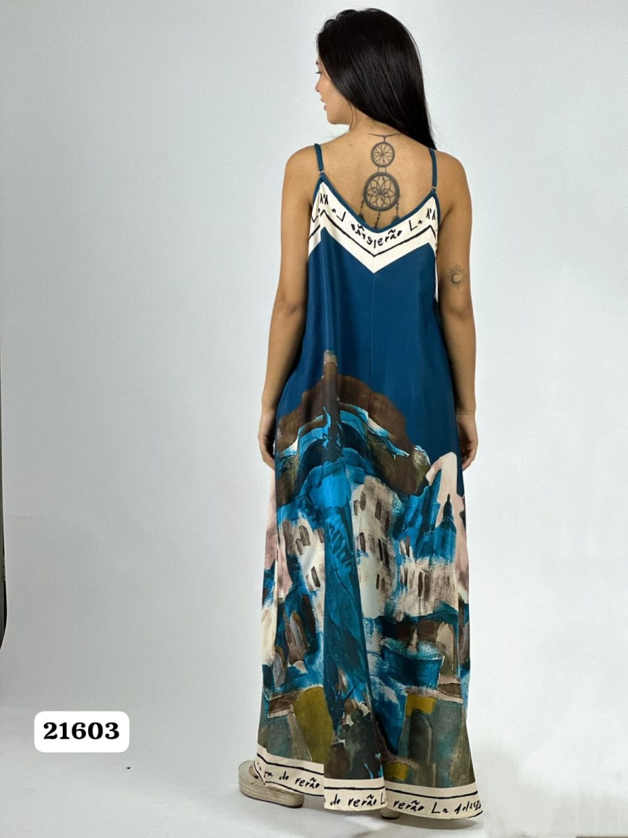 Vestido Satin Flor Abstracta Bordes con Letras A1-4312