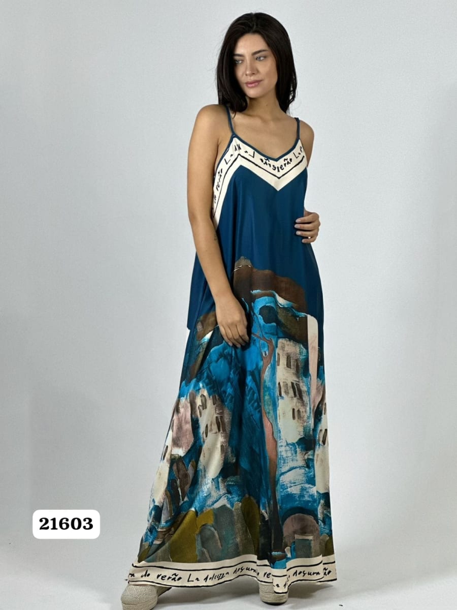 Vestido Satin Flor Abstracta Bordes con Letras A1-4310