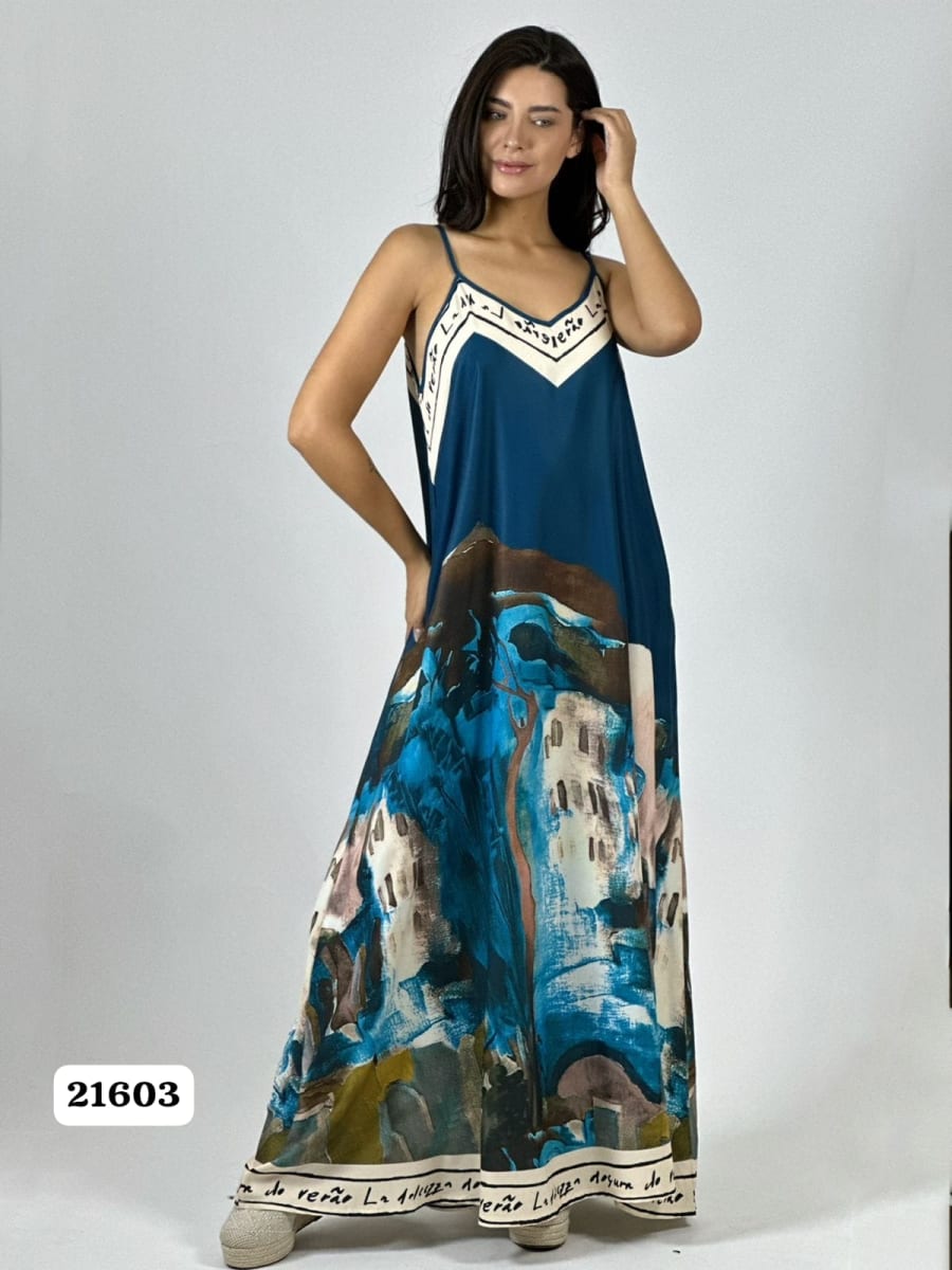 Vestido Satin Flor Abstracta Bordes con Letras A1-439