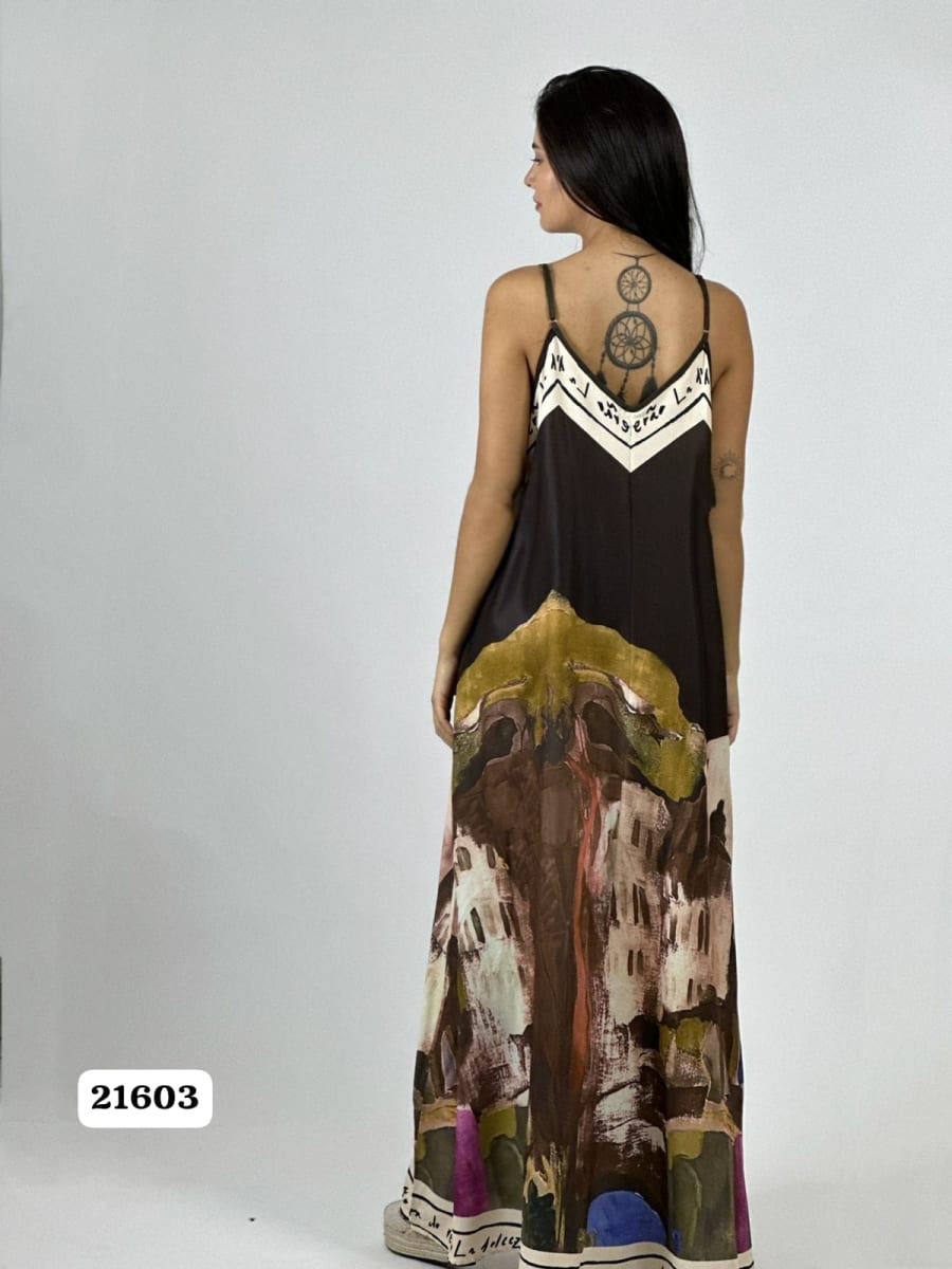 Vestido Satin Flor Abstracta Bordes con Letras A1-4315