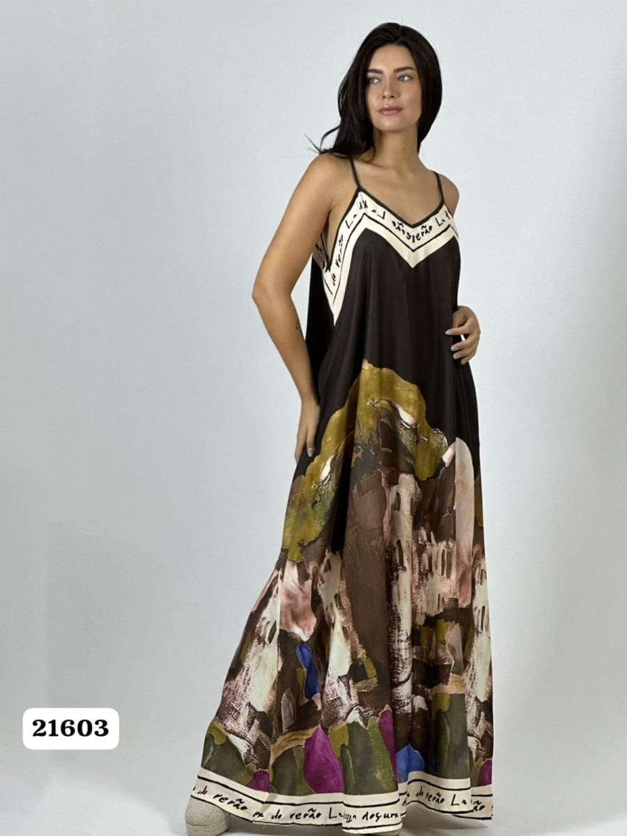 Vestido Satin Flor Abstracta Bordes con Letras A1-4314