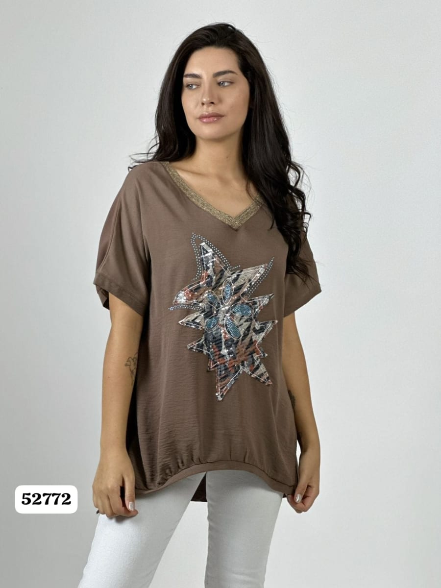 Polera Crepe Cuello V Triple Estrella A4-922