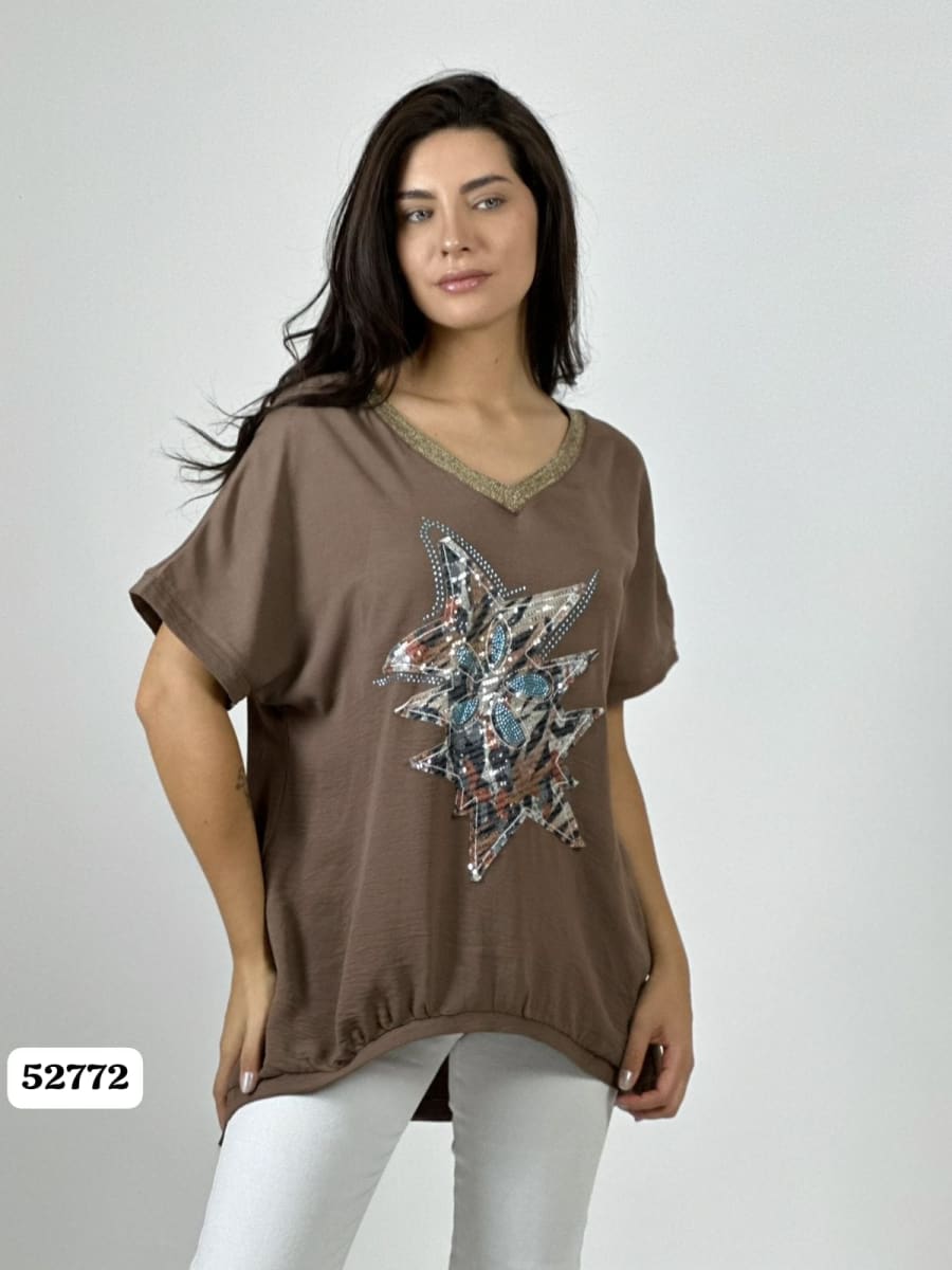 Polera Crepe Cuello V Triple Estrella A4-921