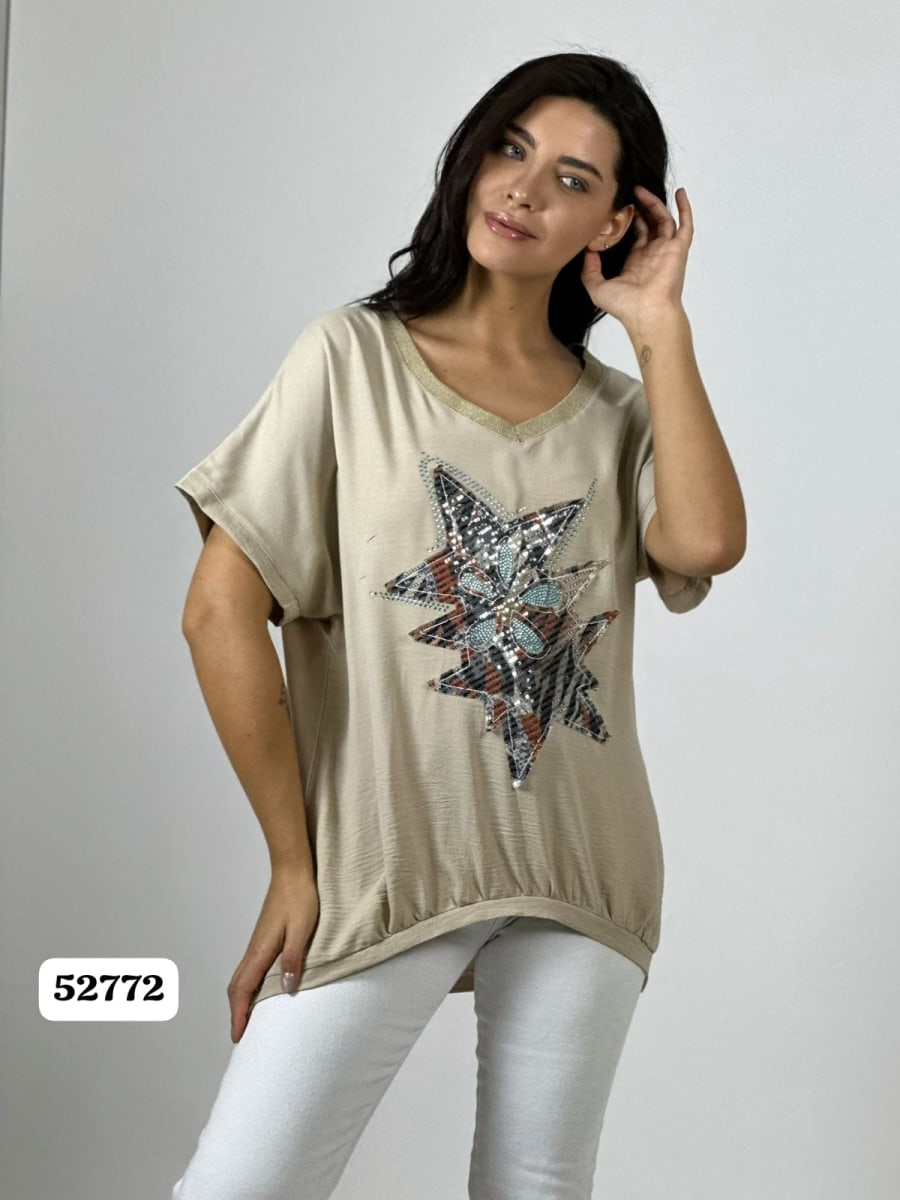 Polera Crepe Cuello V Triple Estrella A4-926