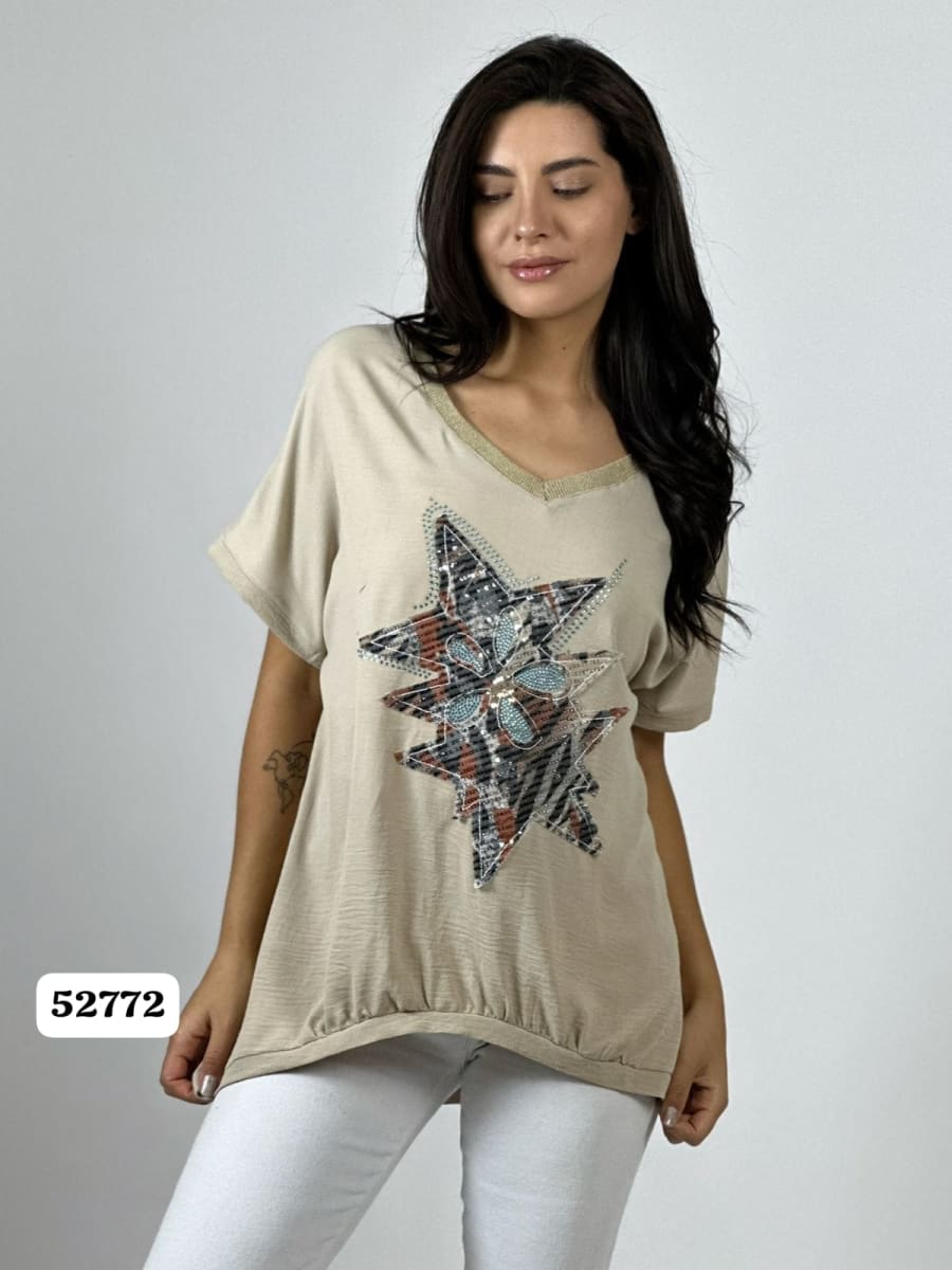 Polera Crepe Cuello V Triple Estrella A4-925