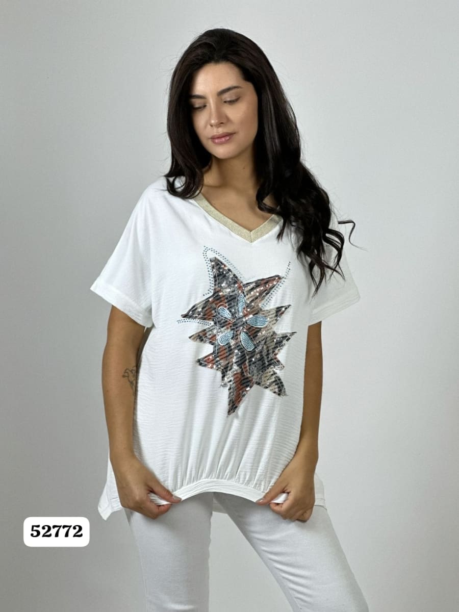 Polera Crepe Cuello V Triple Estrella A4-927