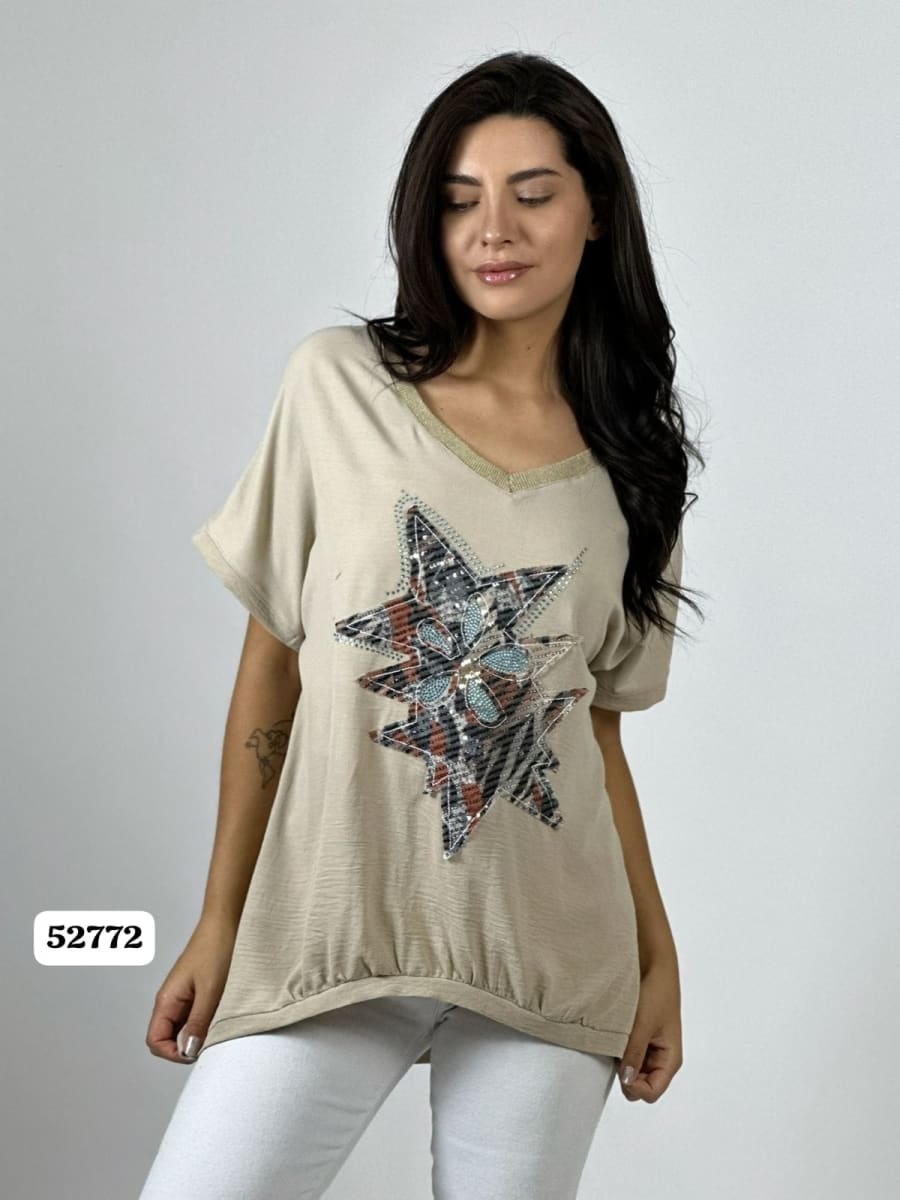 Polera Crepe Cuello V Triple Estrella A4-924