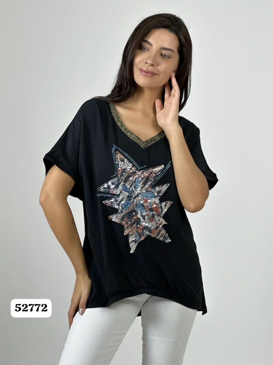 Polera Crepe Cuello V Triple Estrella A4-9210