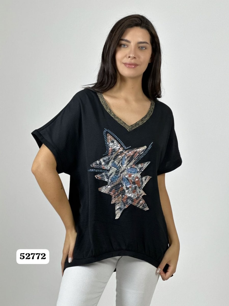 Polera Crepe Cuello V Triple Estrella A4-9211