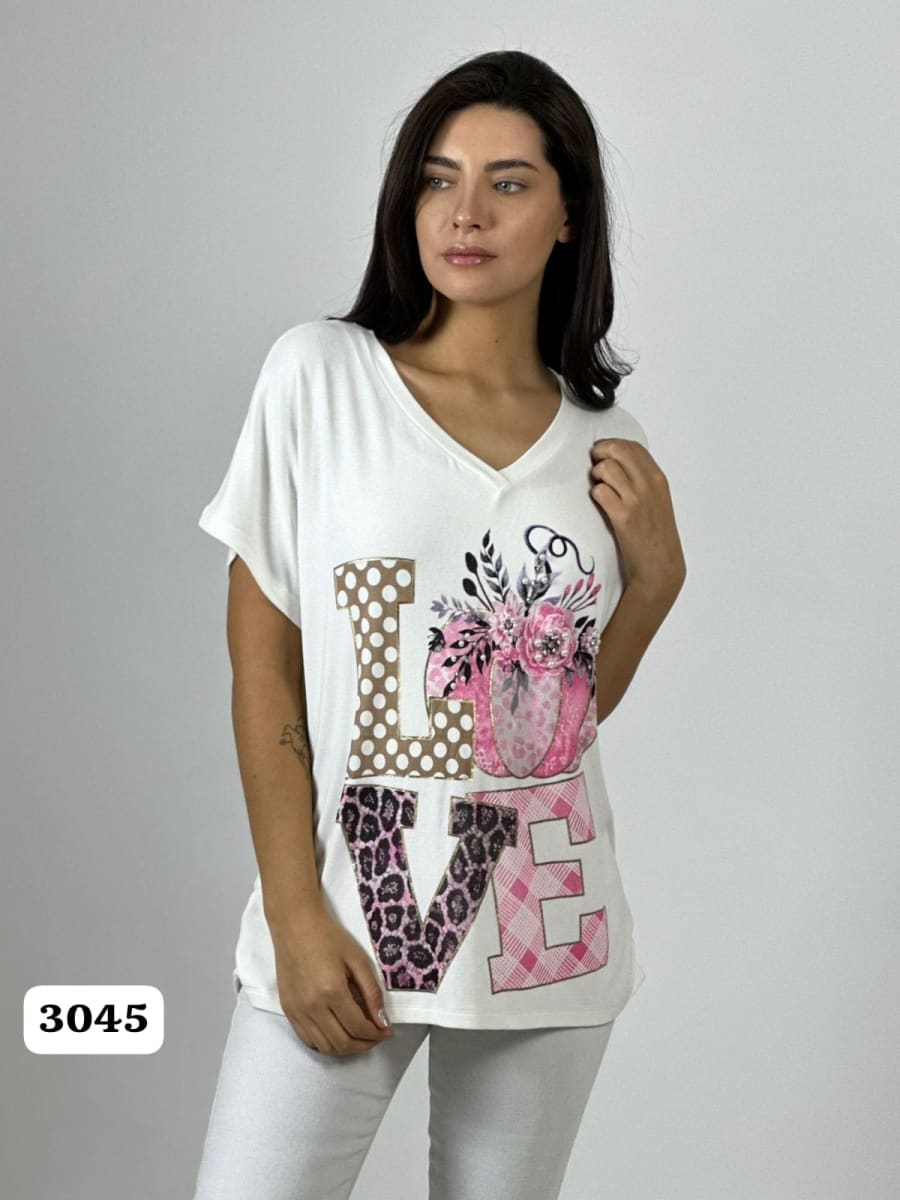 Polera Algodon LOVE Print/Calabaza A1-192