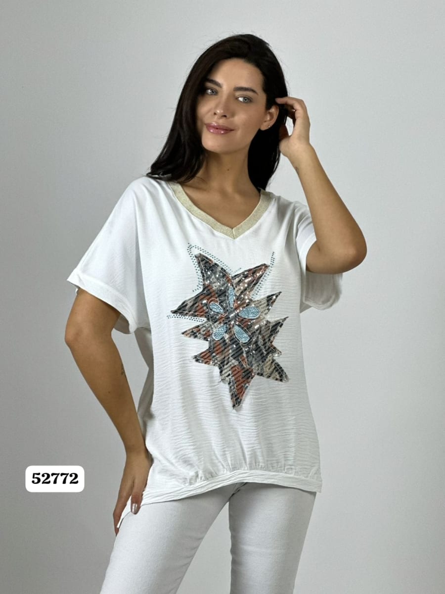 Polera Crepe Cuello V Triple Estrella A4-928