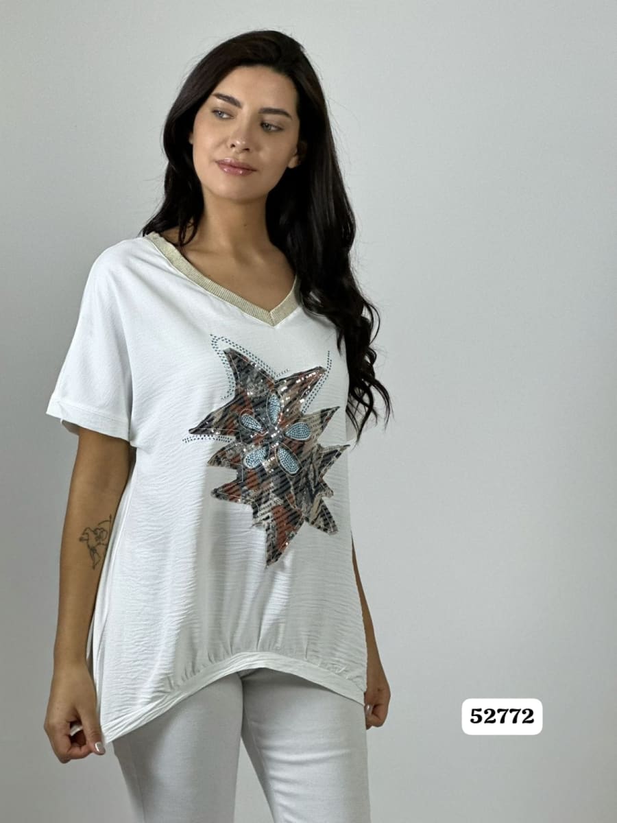 Polera Crepe Cuello V Triple Estrella A4-929