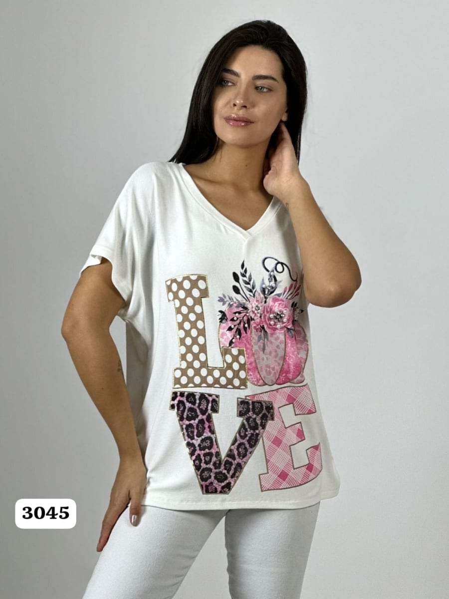 Polera Algodon LOVE Print/Calabaza A1-191