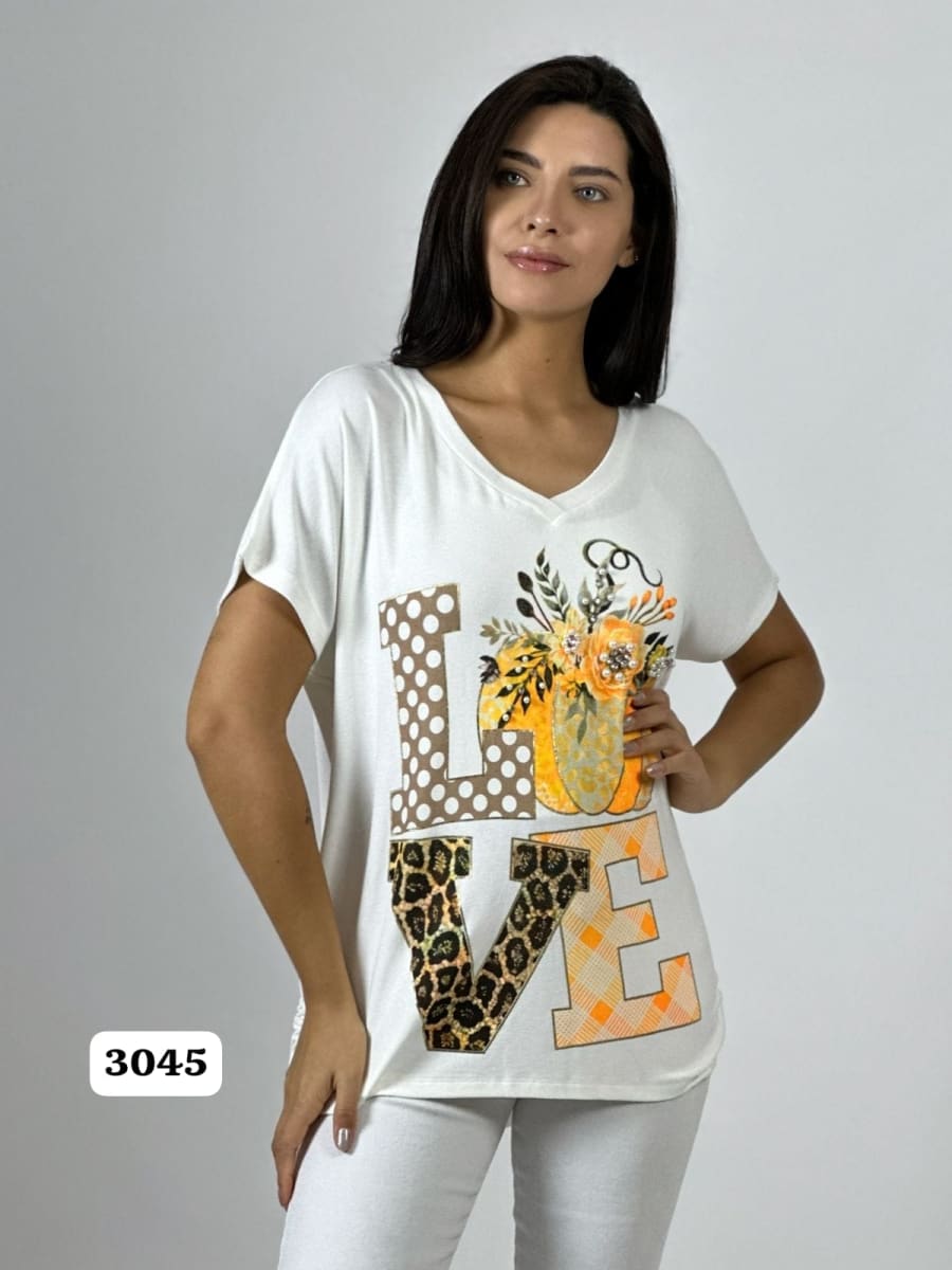 Polera Algodon LOVE Print/Calabaza A1-194