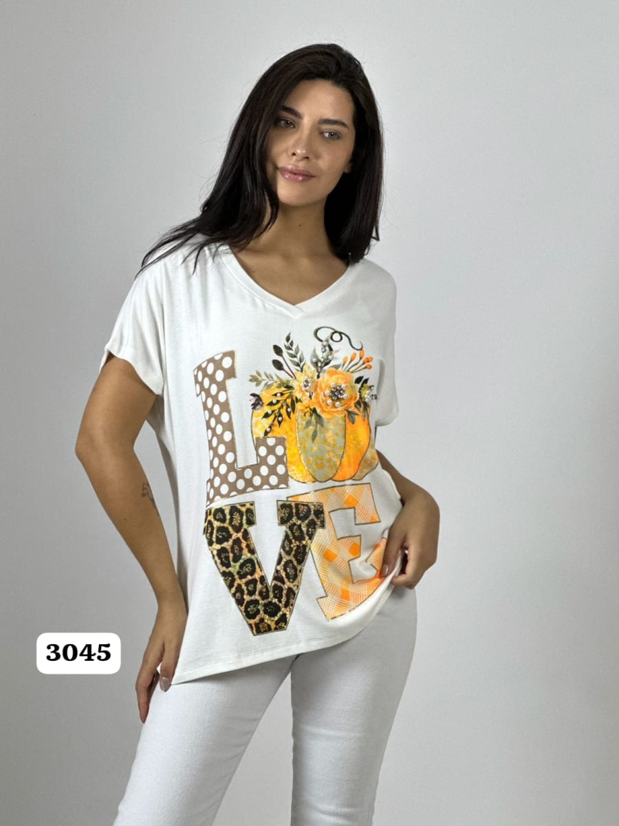 Polera Algodon LOVE Print/Calabaza A1-195