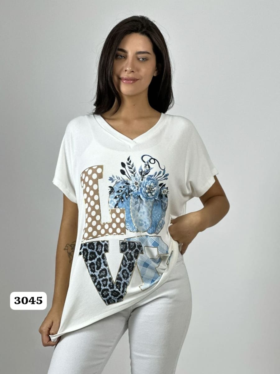 Polera Algodon LOVE Print/Calabaza A1-197
