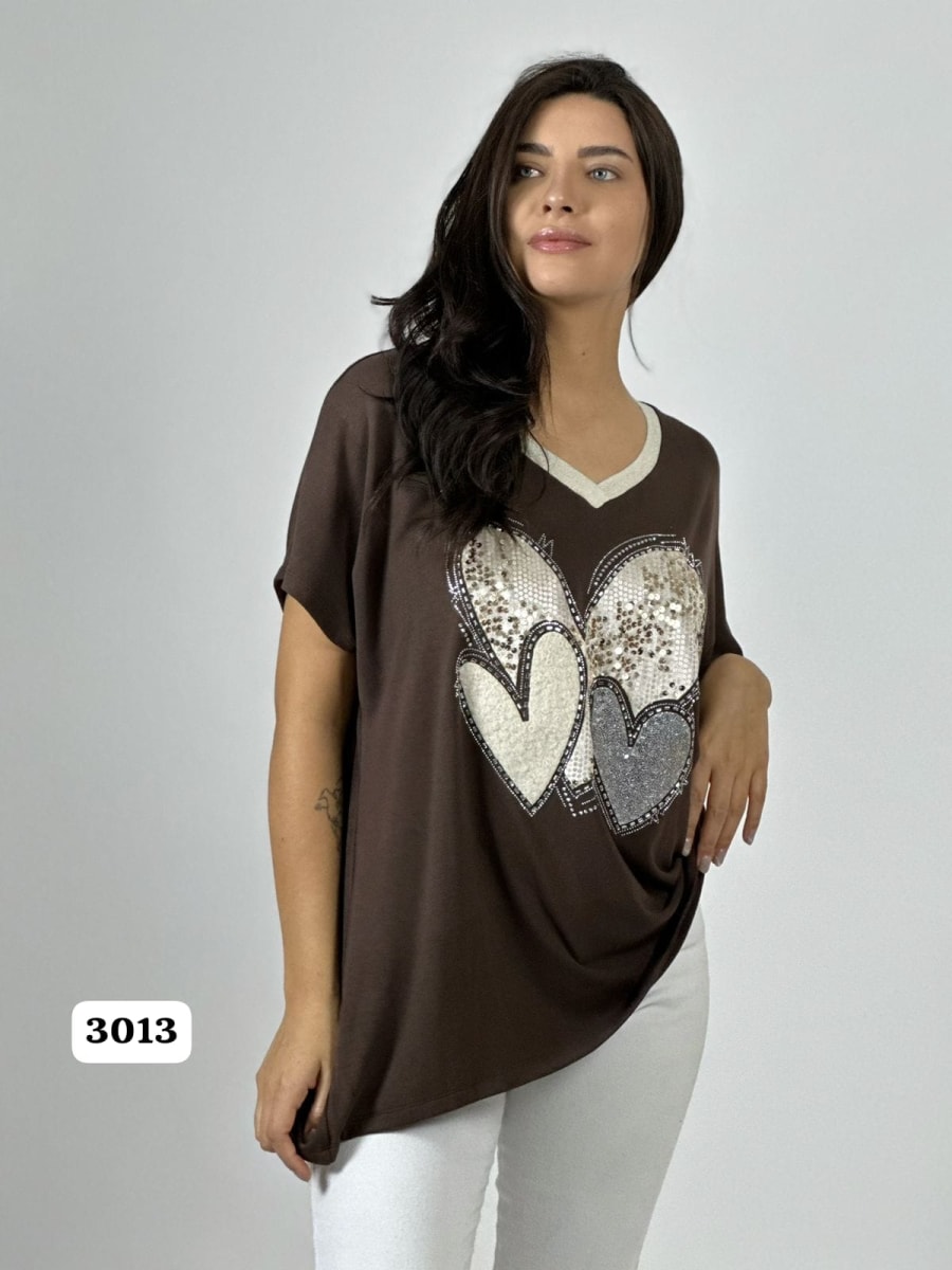 Polera Algodon Corazon Triple de Lentejuelas A1-4311