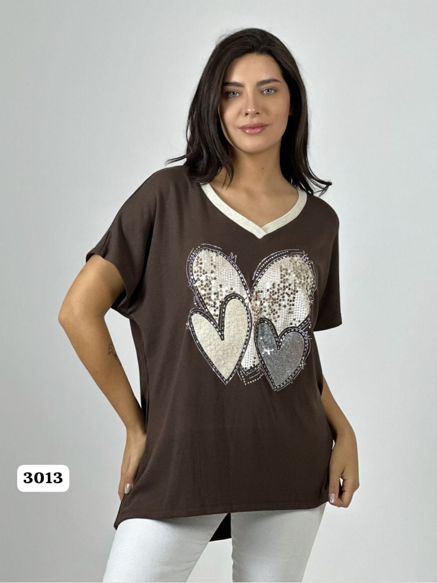 Polera Algodon Corazon Triple de Lentejuelas A1-4310