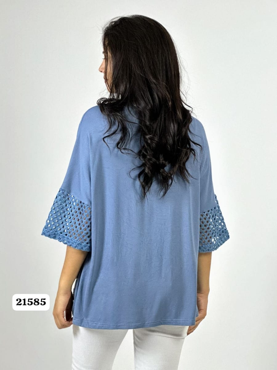 Polera Lino Mangas Tejidas Corazon con Brillos A1-103