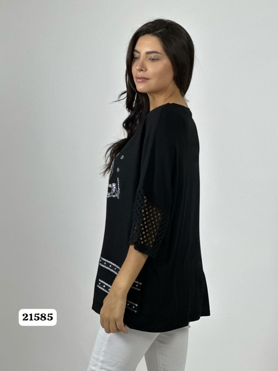 Polera Lino Mangas Tejidas Corazon con Brillos A1-109