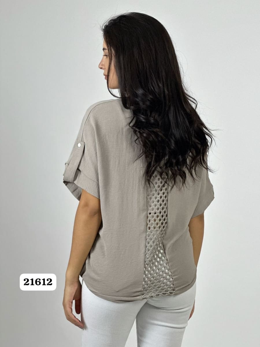 Polera Crepe Flor y Dorso Tejido Brillos Amarrada A1-199