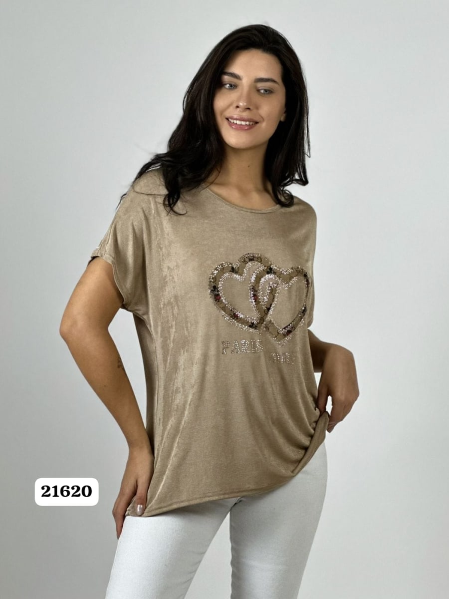 Polera Acetato 2 Corazones Brillantes PARIS MIU A1-202