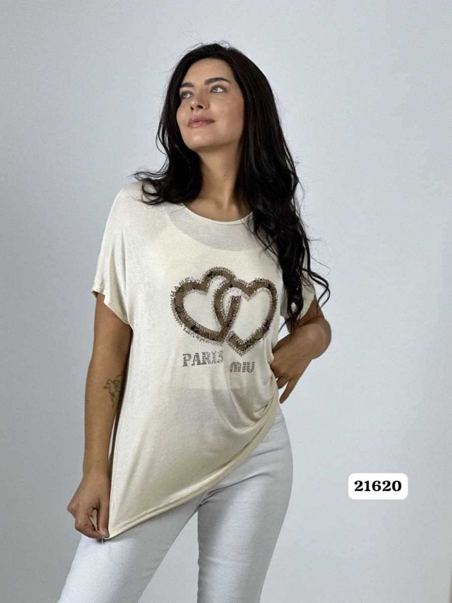 Polera Acetato 2 Corazones Brillantes PARIS MIU A1-204