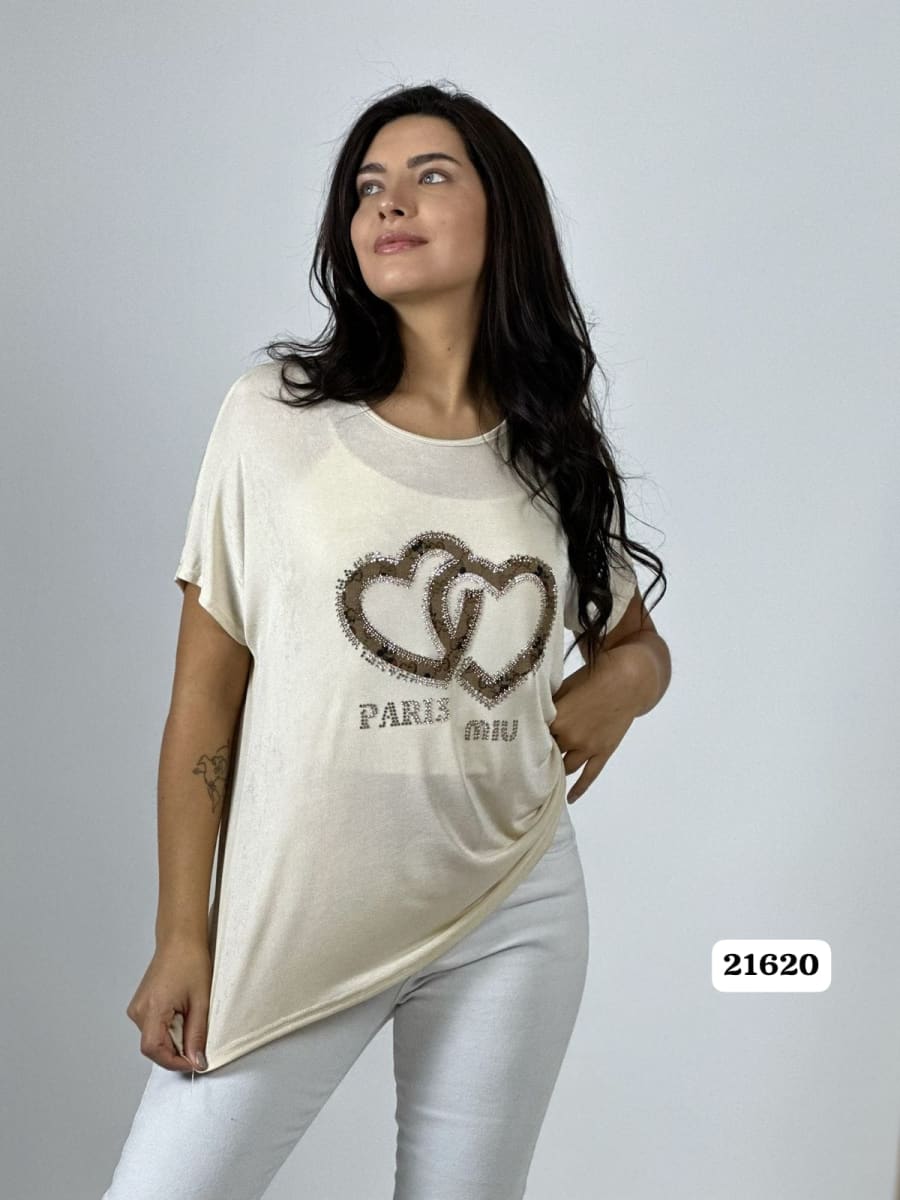 Polera Acetato 2 Corazones Brillantes PARIS MIU A1-206