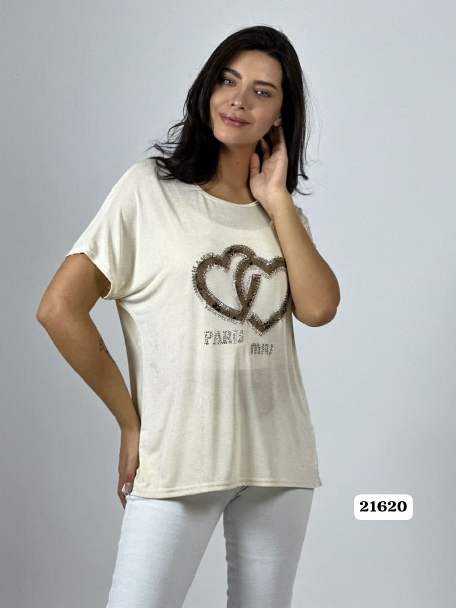 Polera Acetato 2 Corazones Brillantes PARIS MIU A1-205