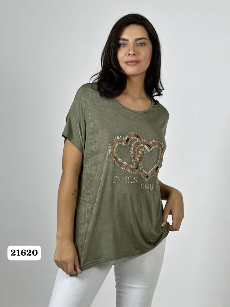 Polera Acetato 2 Corazones Brillantes PARIS MIU A1-208