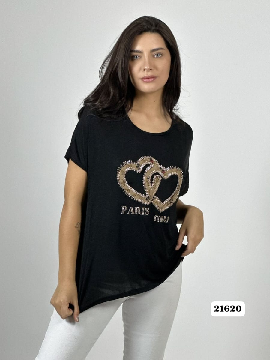Polera Acetato 2 Corazones Brillantes PARIS MIU A1-20 11
